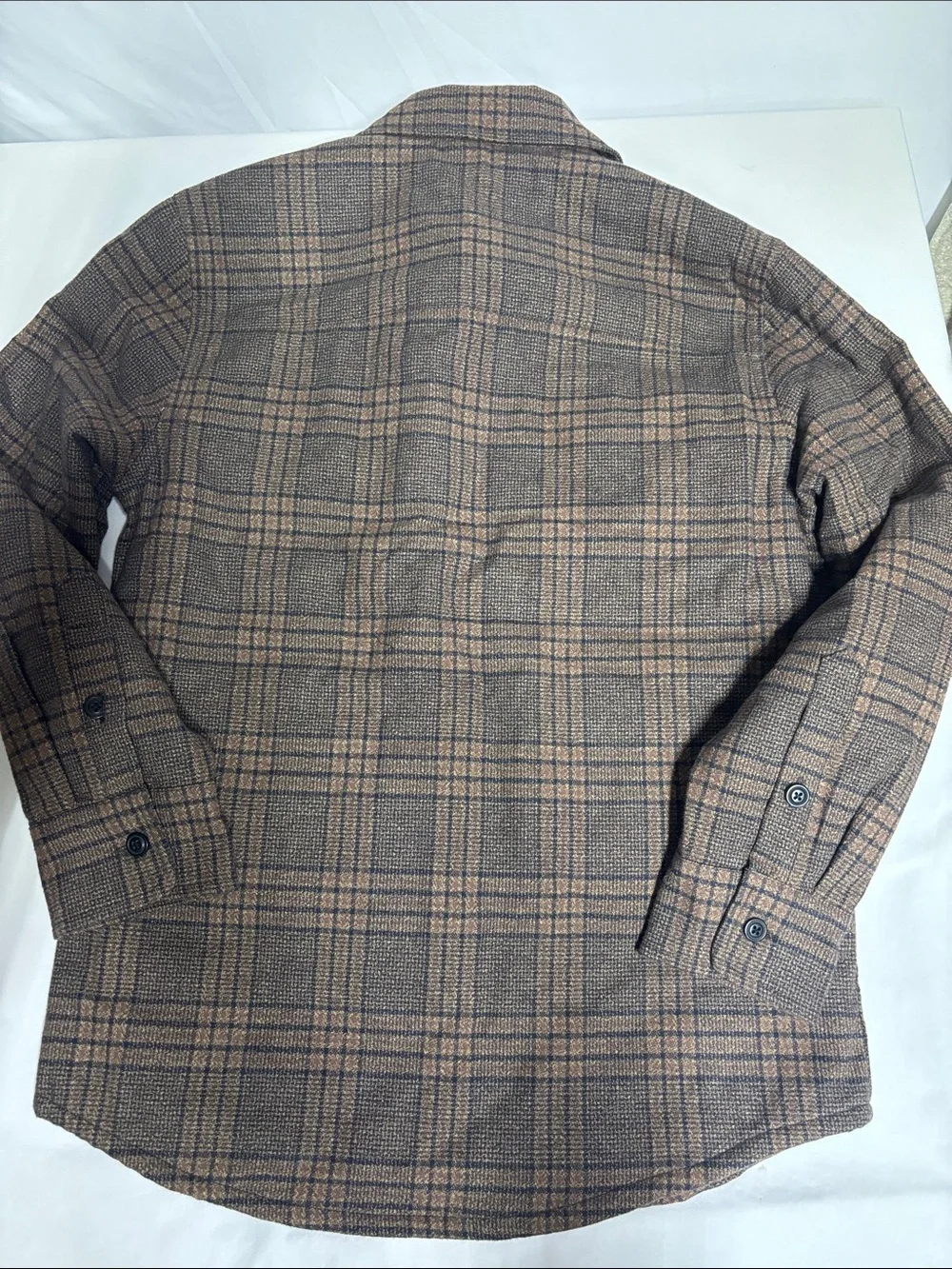 J.Crew Men's Small Plaid Quilted Shirt Jacket Brown 100% Cotton Fair Trade